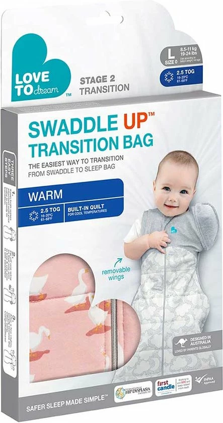 Love To Dream Swaddle Up Overgangsslaapzak Large 8,5 - 11 Kg 2.5 TOG (16 C - 20 C) Pink Fase 2 Uitbakeren 7 Love To Dream Swaddle Up Overgangsslaapzak Large 8,5 - 11 Kg 2.5 TOG (16 C - 20 C) Pink Fase 2 Uitbakeren - Afbeelding 5