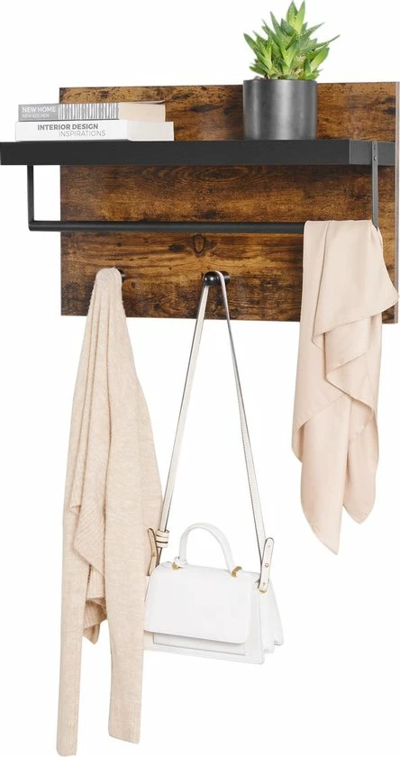 IN-HOMEXL IN-HOME - Industrieel Kapstok Met Hoedenplank - Wandkapstok In Metaal / Hout - 60 X 21.5 X 40 Cm - Bruin / Zwart 7 IN-HOMEXL IN-HOME - Industrieel Kapstok Met Hoedenplank - Wandkapstok In Metaal / Hout - 60 X 21.5 X 40 Cm - Bruin / Zwart - Afbeelding 5
