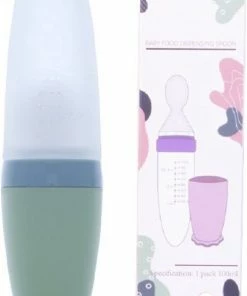 LB Baby Knijpfles - Baby Knijpfles Met Lepel - 90ml - Blauw - Feeding Spoon - Flesje Met Lepel - Knijpfles - Silicone - Babyfles - Groen