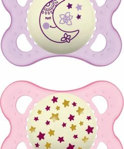 MAM Fopspeen Nacht | Mam Fopspeen Night | Glow In The Dark Fopspeen | Roze | 0-6 Maanden | 2 Stuks
