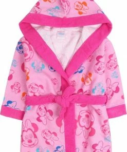 Disney Roze Badjas Met Capuchon En Kleurrijke Motieven Minnie Mouse, OEKO-TEX Gecertificeerd 7-8 Jaar 122/128 Cm