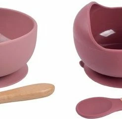 MINIIYOU 2 Stuks - Baby Bordjes Met Zuignap Met Lepel - Roze - Siliconen Kommetjes