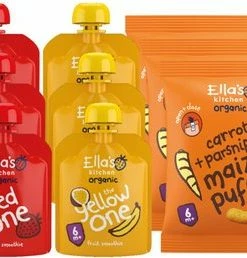 Ella's Kitchen 6 + M 13 Stuks Knijpzakjes + Snacks Pakket