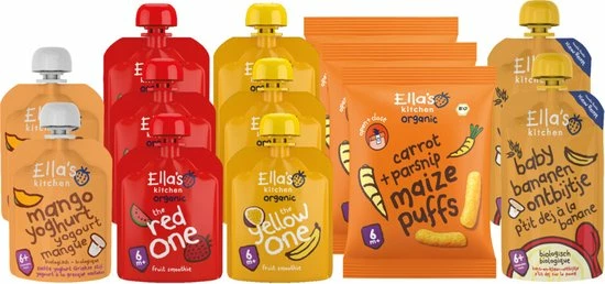 Ella's Kitchen 6 + M 13 Stuks Knijpzakjes + Snacks Pakket 3 Ella's Kitchen 6 + M 13 Stuks Knijpzakjes + Snacks Pakket