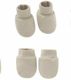 Merkloos 3-pack - Baby Newborn Krabwantjes En Slofjes - Beige Wit Taupe
