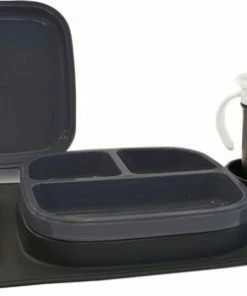 Deryan Quuby Set - Placemat - Plate Set - Kinderservies - Drinkbeker - Grijs