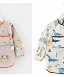 MINIIYOU Duo Pack - Oranje Leeuw & Dinosaurus Slabbetjes Met Opvangbak - 1-3 Jaar