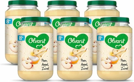 Olvarit Fruithapje 8+ Maanden Peer Appel Zuivel- 6 X 200g 3 Olvarit Fruithapje 8+ Maanden Peer Appel Zuivel- 6 X 200g