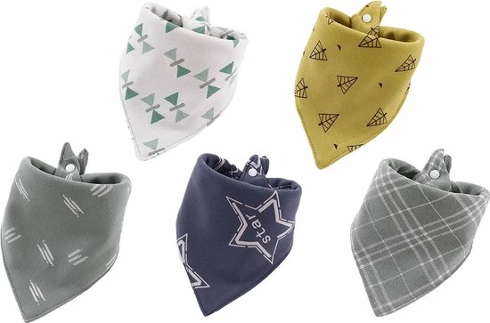 MINIIYOU 5 Stuks Bandana Slabbetjes - Blauwe Ster Geel Groen 3 MINIIYOU 5 Stuks Bandana Slabbetjes - Blauwe Ster Geel Groen