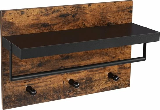 IN-HOMEXL IN-HOME - Industrieel Kapstok Met Hoedenplank - Wandkapstok In Metaal / Hout - 60 X 21.5 X 40 Cm - Bruin / Zwart 5 IN-HOMEXL IN-HOME - Industrieel Kapstok Met Hoedenplank - Wandkapstok In Metaal / Hout - 60 X 21.5 X 40 Cm - Bruin / Zwart - Afbeelding 3