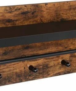 Furnihaus Wandkapstok Bruin Met Zwarte Hoedenplank, 3 Hangers En Garderobestang, Afm. 60 X 21.5 X 40 Cm -Sophie Shop 550x378 4