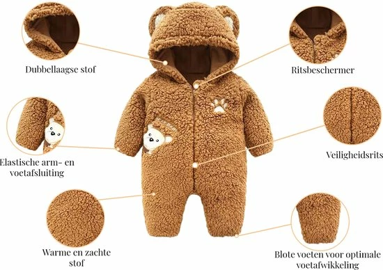 Budino Luxe Baby Pyjama Romper Onesie Dear Beer Dier - Bruin - 6 Mnd 5 Budino Luxe Baby Pyjama Romper Onesie Dear Beer Dier - Bruin - 6 Mnd - Afbeelding 3
