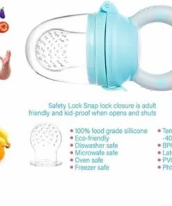 Bob Online ™ - Blauw Baby Fruitspeen En Bijtring In- Een Met Medium Speen - Fruitzuiger – Blauw Fruit Fopspeen Voorkomt Verstikking - Kinderbestek - Babyvoeding - Fruitspeen - Babyspeen Voor Groenten En Fruit – Blue Baby Fruit Pacifier & Teether In-1 -Sophie Shop 550x392 7