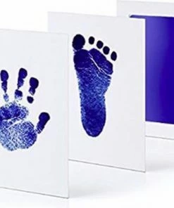 Merkloos Baby Voetafdruk En Baby Handafdruk Inkt -baby Cadeau (blauw) - Incl. 2 X Witte Kaartjes En Engelse Handleiding