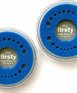 Voordelige Set 2x Tandendoosje - Firsty Round - Blauw/blauw - Jongens - Inclusief Logboekje Nederlands, Hoera-Sticker En Verzending