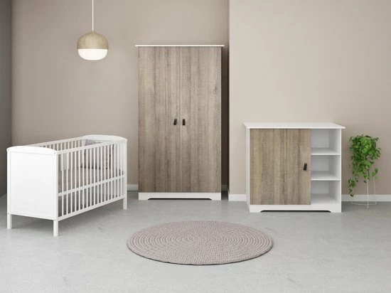 Cabino Bebies First Babykamer Dean Luxe - Babybed & Commode & Kast -Verstelbare Bodem - Wit/Eiken 3 Cabino Bebies First Babykamer Dean Luxe - Babybed & Commode & Kast -Verstelbare Bodem - Wit/Eiken