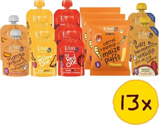 Ella's Kitchen 6 + M 13 Stuks Knijpzakjes + Snacks Pakket 4 Ella's Kitchen 6 + M 13 Stuks Knijpzakjes + Snacks Pakket - Afbeelding 2