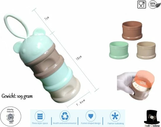 Bob Online ™ – Groen Beer – Melkpoeder Doseerdoosje + Rietje – BPA-vrij – Melkpoeder Toren – Melkpoedertoren – Milk Powder Tower – Milk Powder Dispenser – Green – Bewaar Bakjes – Reisbox – Bewaardoosje – Herbruikbaar Rietje – Baby Training Straw 4 Bob Online ™ – Groen Beer – Melkpoeder Doseerdoosje + Rietje – BPA-vrij – Melkpoeder Toren – Melkpoedertoren – Milk Powder Tower – Milk Powder Dispenser – Green – Bewaar Bakjes – Reisbox – Bewaardoosje – Herbruikbaar Rietje – Baby Training Straw - Afbeelding 2