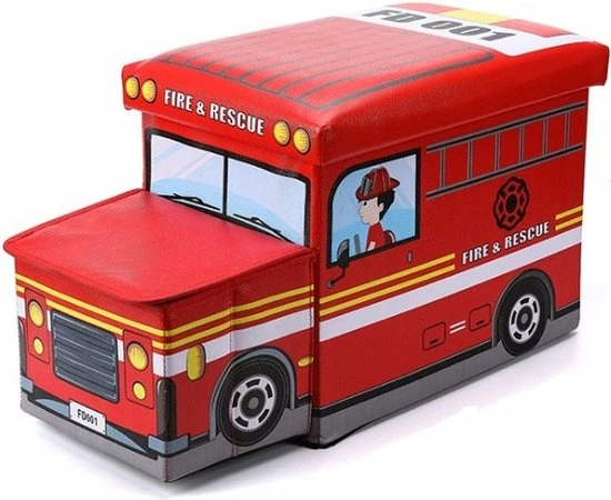 MONOO Speelgoedkist Met Deksel - Brandweerauto - Opbergbox En Poef In N - Opvouwbaar - Sorteervakken - Speelgoed - Opbergruimte 3 MONOO Speelgoedkist Met Deksel - Brandweerauto - Opbergbox En Poef In N - Opvouwbaar - Sorteervakken - Speelgoed - Opbergruimte