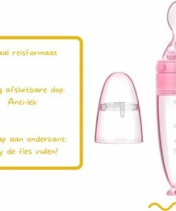 Merkloos Biberoia Knijpfles Met Lepel Baby / Kinderbestek - Kraamcadeau Babyshower Roze -Sophie Shop 550x457