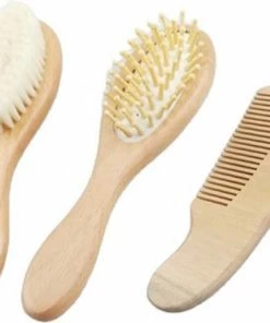 Merkloos Baby Borstel En Kam Newborn Set - 3 Stuks - Houten Set