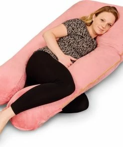 TELANO Velvet Zwangerschapskussen Hoes XXL Roze Met GOUDEN Rits | 145 X 80cm|High Quality Zachte Velvet|Voedingskussen Hoes -Sophie Shop 550x475 3