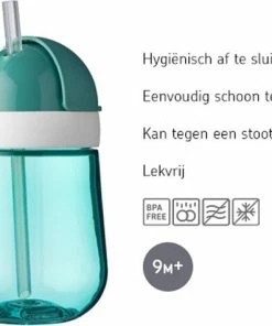 Mepal Mio Rietjesbeker 300 Ml Gegarandeerd Lekvrij Deep Turquoise Ideaal Voor Onderweg Drinkbeker Kinderen -Sophie Shop 550x476 1