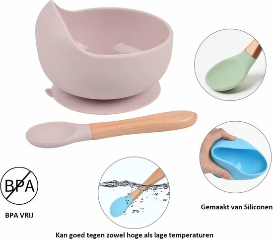 MINIIYOU 2 Stuks - Baby Bordjes Met Zuignap Met Lepel - Roze - Siliconen Kommetjes 5 MINIIYOU 2 Stuks - Baby Bordjes Met Zuignap Met Lepel - Roze - Siliconen Kommetjes - Afbeelding 3