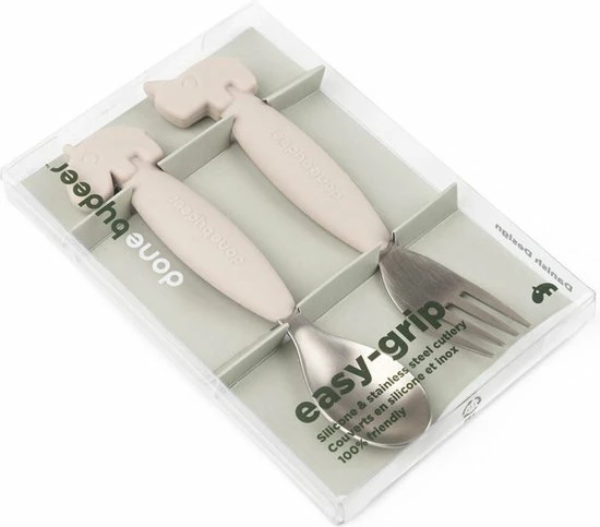 Done By Deer Easy-Grip Spoon And Fork Set Deer Friends Sand 3 Done By Deer Easy-Grip Spoon And Fork Set Deer Friends Sand