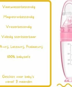 Merkloos Biberoia Knijpfles Met Lepel Baby / Kinderbestek - Kraamcadeau Babyshower Roze -Sophie Shop 550x498