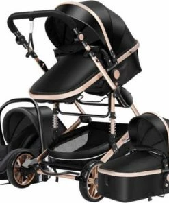 Merkloos Lioretti Luxe Baby Buggy 3 In 1 | Baby Wagen | Kinderwagen Met Stoel En Wieg | Inklapbaar | Hoge Kwaliteit | Combi | Zwart
