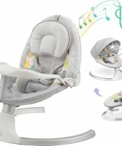 BIOBY Elektrisch Wipstoel Met Eettafel - Lullaby Schommelstoel - Babyswing - Elektrische Babyschommel - Grijs