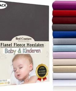 Bed Couture Flanel Fleece Baby Kinder Hoeslaken - 100% Katoen Extra Zacht En Warm - Ledikant - 60x120 Cm - Antraciet