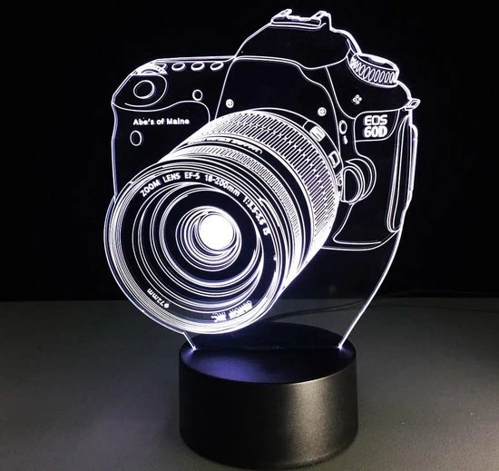 ANiMU 3D Lamp - 16 Kleuren - Camera - Fotocamera - Creatief - LED Illusie - Bureaulamp - Nachtlampje - Sfeerlamp - Dimbaar - USB Of Batterijen - Afstandsbediening - Cadeau 4 ANiMU 3D Lamp - 16 Kleuren - Camera - Fotocamera - Creatief - LED Illusie - Bureaulamp - Nachtlampje - Sfeerlamp - Dimbaar - USB Of Batterijen - Afstandsbediening - Cadeau - Afbeelding 2