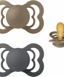 BIBS Supreme Fopspeen | Set Van 2 Stuks| T1 | Maat 1 | 0-6 Maanden | Latex | Dark Oak + Iron | Natuurrubber