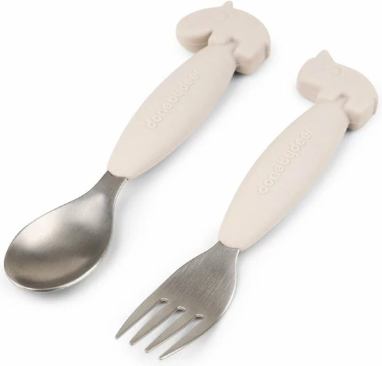 Done By Deer Easy-Grip Spoon And Fork Set Deer Friends Sand 4 Done By Deer Easy-Grip Spoon And Fork Set Deer Friends Sand - Afbeelding 2