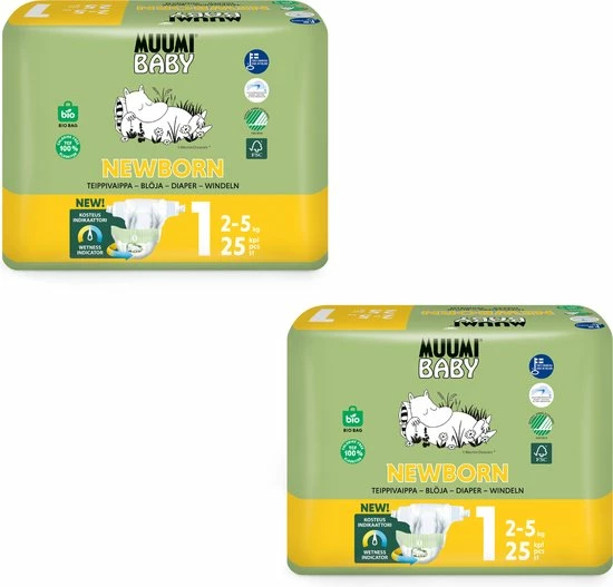 Eco Muumi Baby Luiers Maat 1 - 2-5 Kg 50 Stuks - Ecologisch 3 Eco Muumi Baby Luiers Maat 1 - 2-5 Kg 50 Stuks - Ecologisch