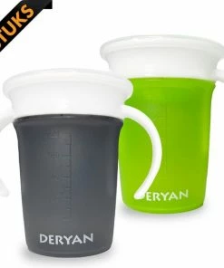 Deryan Luxe Quuby Drinkbeker 360 Trainer - Oefenbeker - Antilekbeker - 2 Stuks - Grijs / Lemon