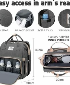 INSMA Luiertas Rugzak - Luiertassen Met Babybed - Luiertas Met Wieg - Luiertas Verzorgingstas Met Babybedje - Verzorgingsrugzak - Grijs -Sophie Shop 550x530 3