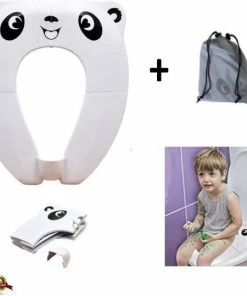 Merkloos WC Verkleiner - Wit Panda Ontwerp - Toilettrainer - Opvouwbare Toilet Zitje - Toiletbril Verkleiner - Kinder WC Bril