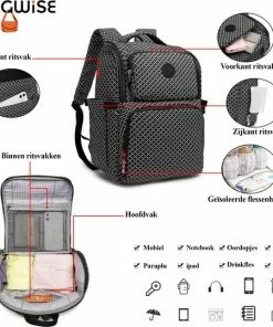 Bagwise - Luiertas - Rugzak - Verzorgingstas - Baby Rug Tas - Diaper Backpack - Unisex - Crinkle Nylon - 25 LT - Zwart/Wit -Sophie Shop 550x539 2