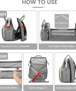 INSMA Luiertas Rugzak - Luiertassen Met Babybed - Luiertas Met Wieg - Luiertas Verzorgingstas Met Babybedje - Verzorgingsrugzak - Grijs -Sophie Shop 550x541 1