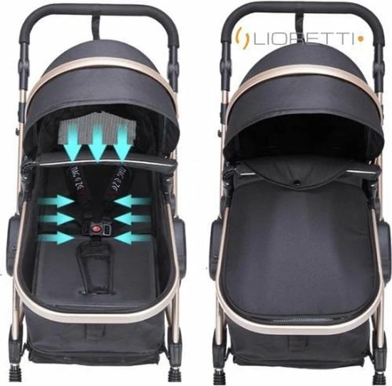 Merkloos Lioretti Luxe Baby Buggy 3 In 1 | Baby Wagen | Kinderwagen Met Stoel En Wieg | Inklapbaar | Hoge Kwaliteit | Combi | Zwart 15 Merkloos Lioretti Luxe Baby Buggy 3 In 1 | Baby Wagen | Kinderwagen Met Stoel En Wieg | Inklapbaar | Hoge Kwaliteit | Combi | Zwart - Afbeelding 13