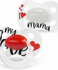 Medela Baby Fopspeen Day&Night Hoge Acceptatie Orthdontisch Ergonomische Vorm Glow In The Dark - Signature Love Mama - 18+ Maanden - 2 Stuks