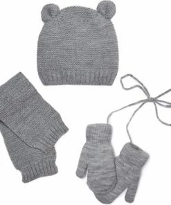 Lajetti - Wanten Sjaal En Muts Met Oortjes 6-12 Maanden Grijs - 3 Delige Winter Set Baby