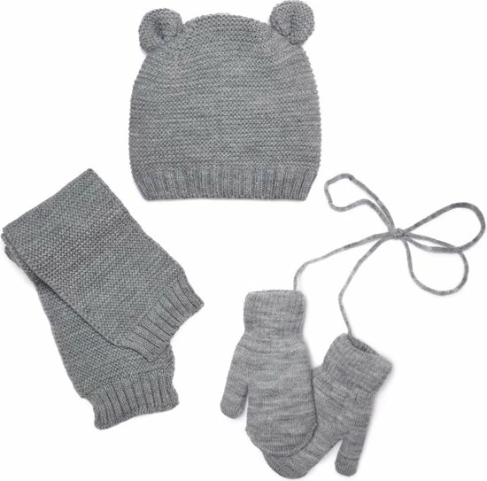 Lajetti - Wanten Sjaal En Muts Met Oortjes 6-12 Maanden Grijs - 3 Delige Winter Set Baby 3 Lajetti - Wanten Sjaal En Muts Met Oortjes 6-12 Maanden Grijs - 3 Delige Winter Set Baby