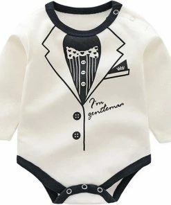 NezR Baby Kleding Jongens - Baby Cadeau - Kraamcadeau - Romper - Babyshower Cadeau 1/delig - Gentleman Romper Wit - 3-6 Maanden