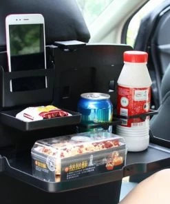 Merkloos TDR- Universele Auto Eettafel Voor De Achterbank, Veelzijdig Inklapbaar, Met Beker- En Flessenhouder, Organizer Voor Mobiele Telefoon Voor In De Auto - Zwart