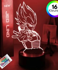ANiMU 3D Lamp - 16 Kleuren - Vegeta - Dragon Ball Z - LED Illusie - Bureaulamp - Nachtlampje - Sfeerlamp - Dimbaar - USB Of Batterijen - Afstandsbediening - Anime Cadeau