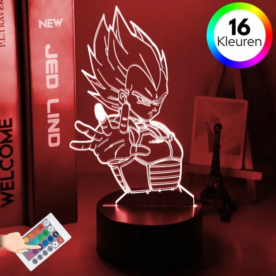 ANiMU 3D Lamp - 16 Kleuren - Vegeta - Dragon Ball Z - LED Illusie - Bureaulamp - Nachtlampje - Sfeerlamp - Dimbaar - USB Of Batterijen - Afstandsbediening - Anime Cadeau 3 ANiMU 3D Lamp - 16 Kleuren - Vegeta - Dragon Ball Z - LED Illusie - Bureaulamp - Nachtlampje - Sfeerlamp - Dimbaar - USB Of Batterijen - Afstandsbediening - Anime Cadeau